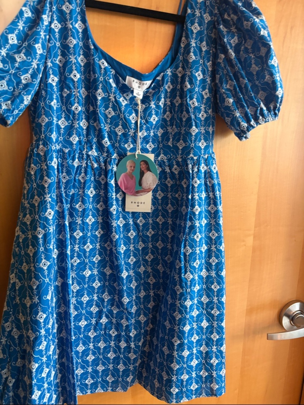 RHODE X Target Blue Geometric women’s Dress with Puff Sleeves